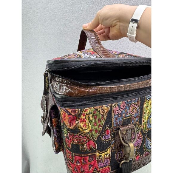 Laurel Burch Womens Multicolor Cat Faces Travel Cosmetic Makeup Train Case - Picture 4 of 12